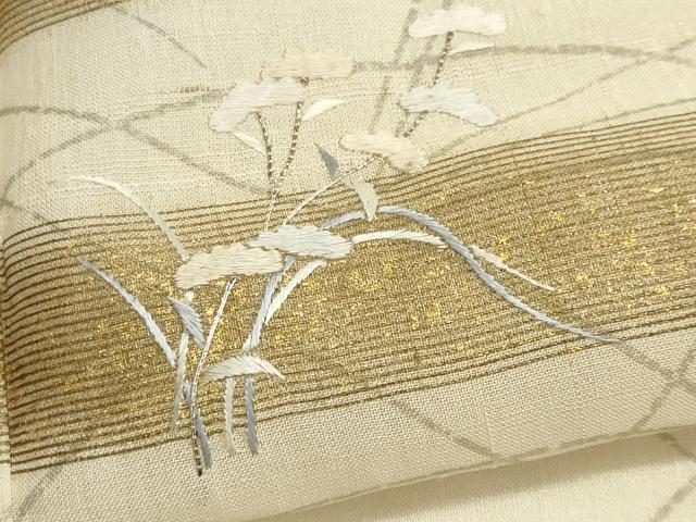 平和屋着物＊夏物　訪問着　刺繍　紗紬　草花文　金彩　正絹　逸品　CABI6495ou
