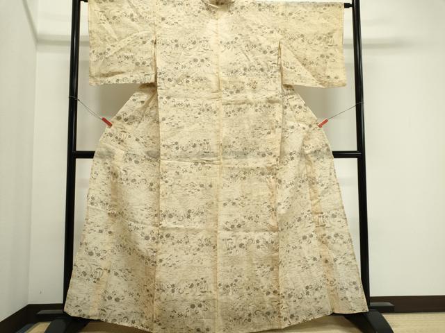 平和屋着物＊夏物　本場小千谷ちぢみ　流水草花文　麻　逸品　CABI6503ou