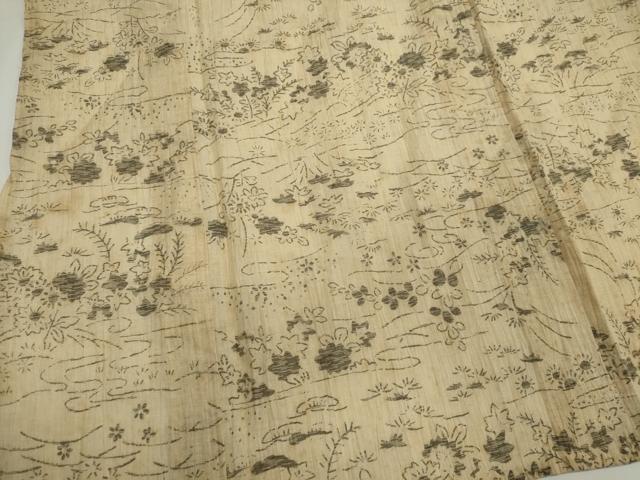 平和屋着物＊夏物　本場小千谷ちぢみ　流水草花文　麻　逸品　CABI6503ou