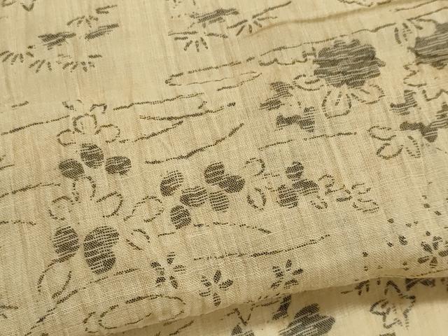 平和屋着物＊夏物　本場小千谷ちぢみ　流水草花文　麻　逸品　CABI6503ou