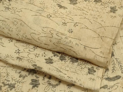 平和屋着物＊夏物　本場小千谷ちぢみ　流水草花文　麻　逸品　CABI6503ou