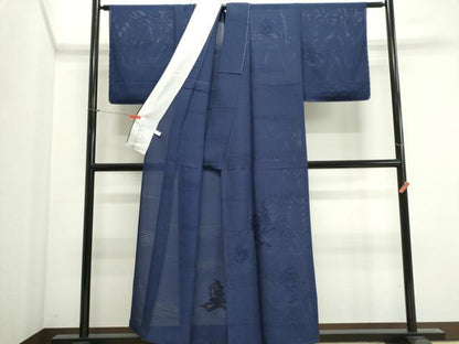 平和屋着物＊夏物　無地絵羽訪問着　総刺繍　絽　立波草花文　紺青色　正絹　逸品　未使用　CABI6506ou