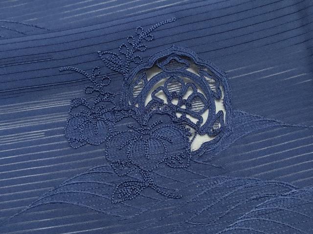 平和屋着物＊夏物　無地絵羽訪問着　総刺繍　絽　立波草花文　紺青色　正絹　逸品　未使用　CABI6506ou