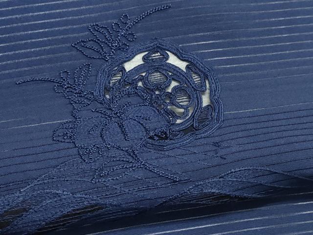 平和屋着物＊夏物　無地絵羽訪問着　総刺繍　絽　立波草花文　紺青色　正絹　逸品　未使用　CABI6506ou