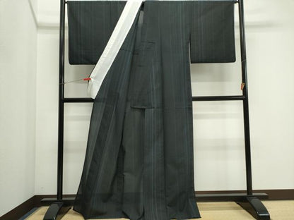平和屋着物＊夏物　紗紬　縞　正絹　逸品　CABI6507ou