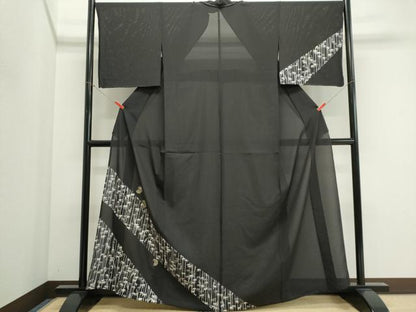 平和屋着物＊夏物　訪問着　絽　笹竹花丸文　黒地　金銀彩　正絹　逸品　未使用　CABI6510ou