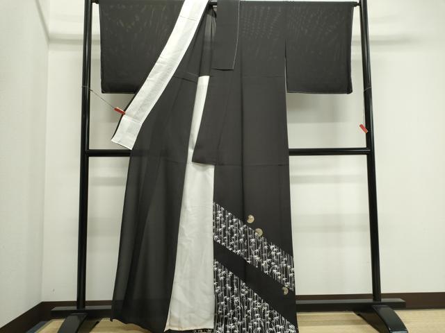 平和屋着物＊夏物　訪問着　絽　笹竹花丸文　黒地　金銀彩　正絹　逸品　未使用　CABI6510ou