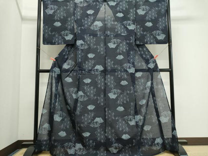 平和屋着物＊夏物　紗紬　地紙笹竹文　正絹　逸品　CABI6513ou