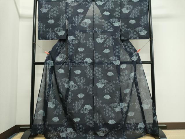 平和屋着物＊夏物　紗紬　地紙笹竹文　正絹　逸品　CABI6513ou