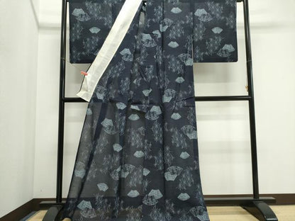 平和屋着物＊夏物　紗紬　地紙笹竹文　正絹　逸品　CABI6513ou