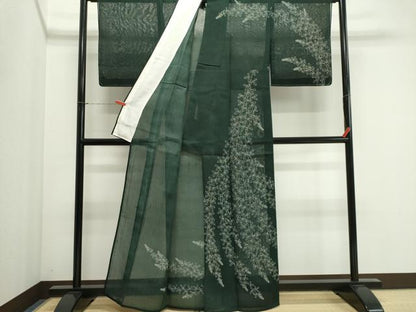 平和屋着物＊夏物　訪問着　紗紬　生紬　紗　枝葉文　正絹　逸品　未使用　CABI6515ou