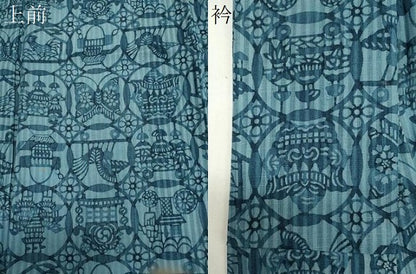 平和屋着物＊夏物　小紋　紗紬　型染め　花鳥丸文　正絹　逸品　CABI6518ou