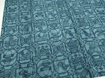 平和屋着物＊夏物　小紋　紗紬　型染め　花鳥丸文　正絹　逸品　CABI6518ou