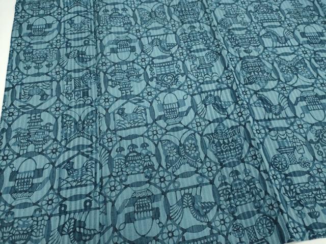 平和屋着物＊夏物　小紋　紗紬　型染め　花鳥丸文　正絹　逸品　CABI6518ou