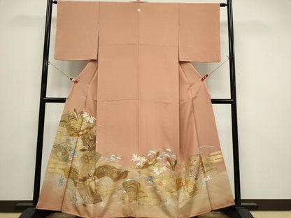 平和屋着物■豪華色留袖　駒刺繍　扇面飛鶴風景文　暈し染め　金彩　正絹　逸品　CABI6538ou