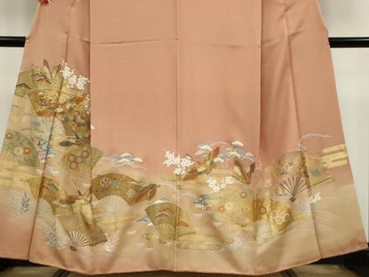 平和屋着物■豪華色留袖　駒刺繍　扇面飛鶴風景文　暈し染め　金彩　正絹　逸品　CABI6538ou