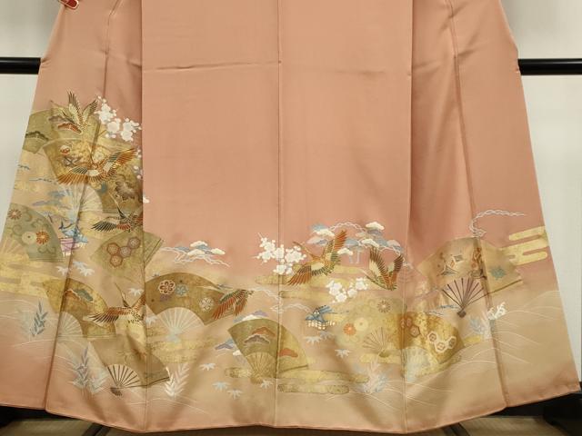 平和屋着物■豪華色留袖　駒刺繍　扇面飛鶴風景文　暈し染め　金彩　正絹　逸品　CABI6538ou
