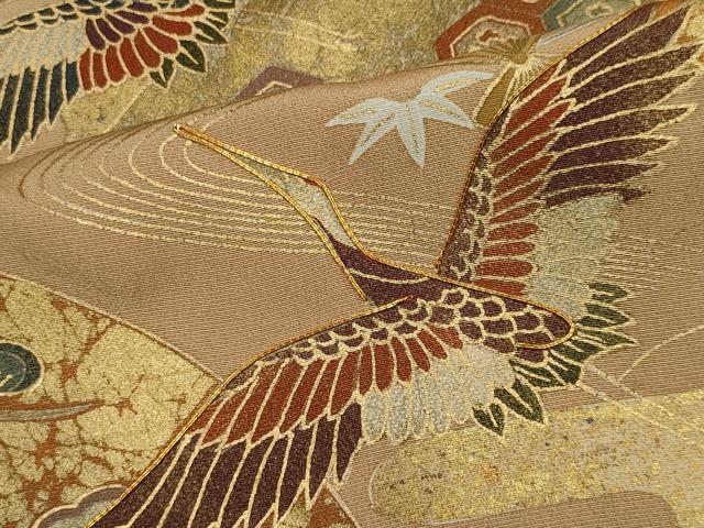 平和屋着物■豪華色留袖　駒刺繍　扇面飛鶴風景文　暈し染め　金彩　正絹　逸品　CABI6538ou