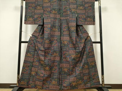 平和屋着物■本場大島紬　幾何学文　正絹　逸品　CABI6567ou