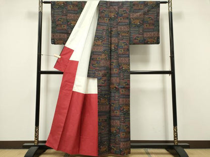 平和屋着物■本場大島紬　幾何学文　正絹　逸品　CABI6567ou