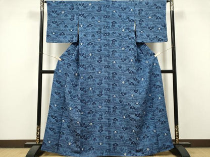 平和屋着物■上質な小紋　流水花唐草文　鬼しぼ縮緬　正絹　逸品　CABI6573ou