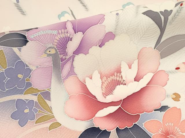 平和屋着物■訪問着　孔雀花文　暈し染め　金銀彩　正絹　逸品　CABI6577ou