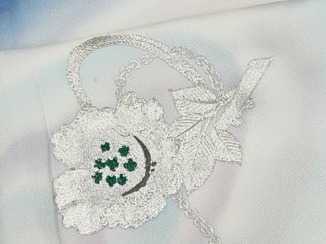 平和屋着物■訪問着　流水草花文　暈し染め　銀彩　正絹　逸品　CABI6599ou