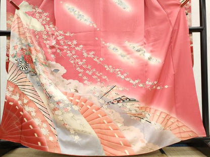 平和屋着物■豪華振袖　駒刺繍　檜扇花車文　暈し染め　金銀彩　正絹　逸品　CABI6611ou