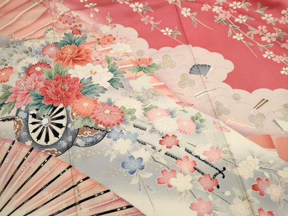 平和屋着物■豪華振袖　駒刺繍　檜扇花車文　暈し染め　金銀彩　正絹　逸品　CABI6611ou