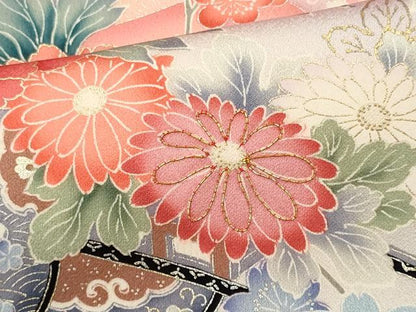 平和屋着物■豪華振袖　駒刺繍　檜扇花車文　暈し染め　金銀彩　正絹　逸品　CABI6611ou