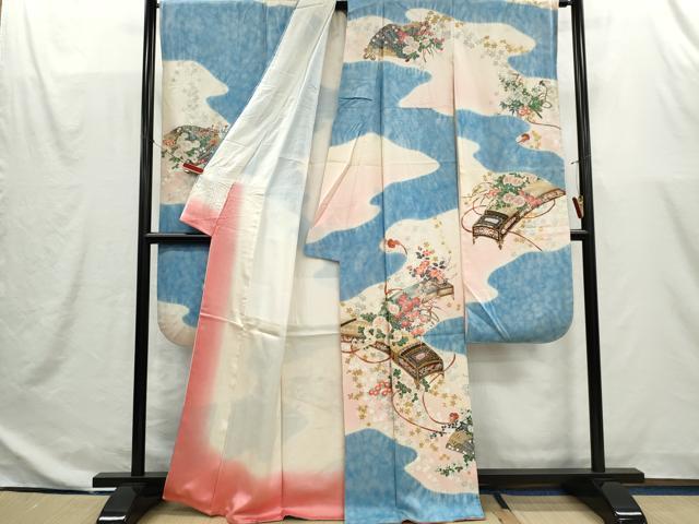 平和屋着物■豪華振袖　楽器花文　暈し染め　金銀彩　正絹　逸品　CABI6612ou