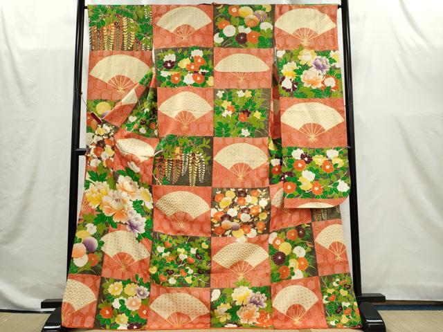 平和屋着物■豪華振袖　駒刺繍　扇面吉祥草花文　金彩　正絹　逸品　CABI6613ou