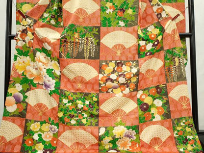 平和屋着物■豪華振袖　駒刺繍　扇面吉祥草花文　金彩　正絹　逸品　CABI6613ou