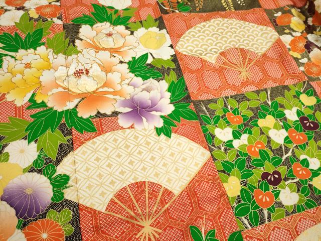 平和屋着物■豪華振袖　駒刺繍　扇面吉祥草花文　金彩　正絹　逸品　CABI6613ou