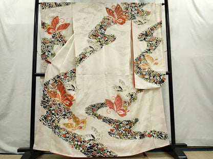 平和屋着物■豪華振袖　駒刺繍　道長舞蝶草花文　暈し染め　金彩　正絹　逸品　CABI6616ou