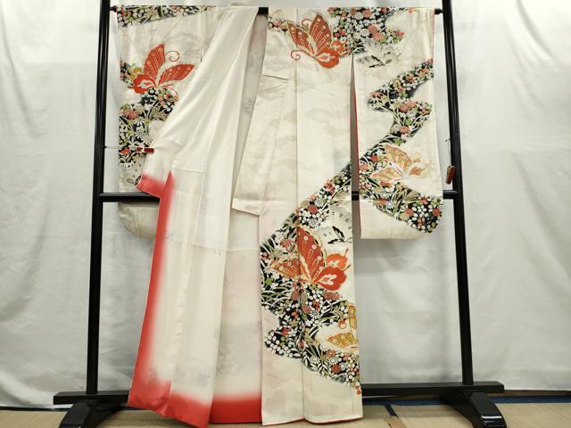 平和屋着物■豪華振袖　駒刺繍　道長舞蝶草花文　暈し染め　金彩　正絹　逸品　CABI6616ou