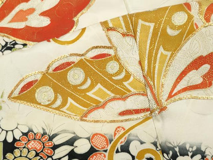平和屋着物■豪華振袖　駒刺繍　道長舞蝶草花文　暈し染め　金彩　正絹　逸品　CABI6616ou
