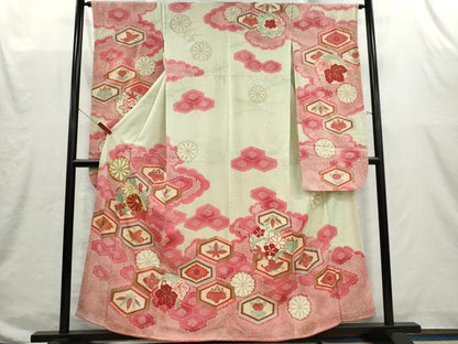 平和屋着物■豪華振袖　刺繍　花蝶文　金銀彩　正絹　逸品　CABI6623ou