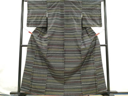 平和屋着物■上質な紬　横段文　正絹　逸品　未使用　CABI6627ou