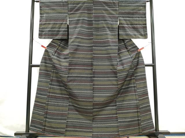 平和屋着物■上質な紬　横段文　正絹　逸品　未使用　CABI6627ou