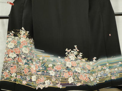 平和屋着物■豪華黒留袖　友禅　作家物　枝花文　暈し染め　金彩　正絹　逸品　CABI6633ou
