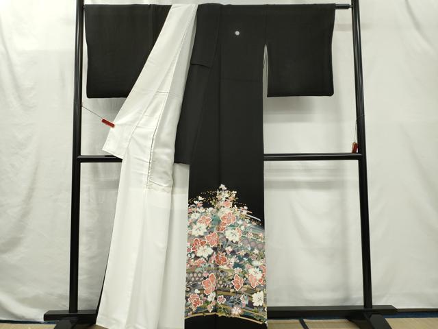 平和屋着物■豪華黒留袖　友禅　作家物　枝花文　暈し染め　金彩　正絹　逸品　CABI6633ou