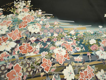 平和屋着物■豪華黒留袖　友禅　作家物　枝花文　暈し染め　金彩　正絹　逸品　CABI6633ou