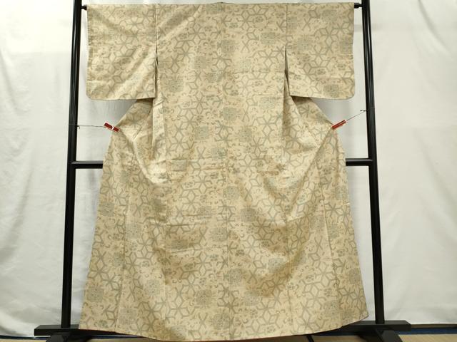 平和屋着物■上質な紬　麻の葉花文　正絹　逸品　CABI6641ou