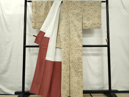 平和屋着物■上質な紬　麻の葉花文　正絹　逸品　CABI6641ou