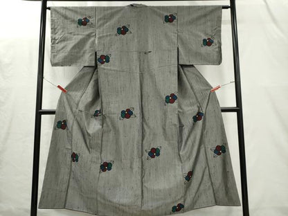 平和屋着物■上質な紬　生紬絣　草花文　証紙付き　正絹　逸品　CABI6646ou