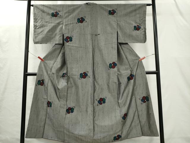 平和屋着物■上質な紬　生紬絣　草花文　証紙付き　正絹　逸品　CABI6646ou