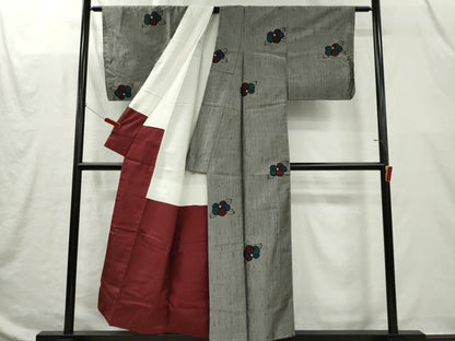 平和屋着物■上質な紬　生紬絣　草花文　証紙付き　正絹　逸品　CABI6646ou