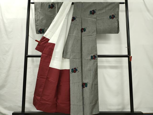 平和屋着物■上質な紬　生紬絣　草花文　証紙付き　正絹　逸品　CABI6646ou