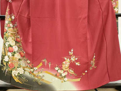 平和屋着物■豪華振袖　貝桶草花文　暈し染め　金彩　さが美扱い　正絹　逸品　CABI6650ou